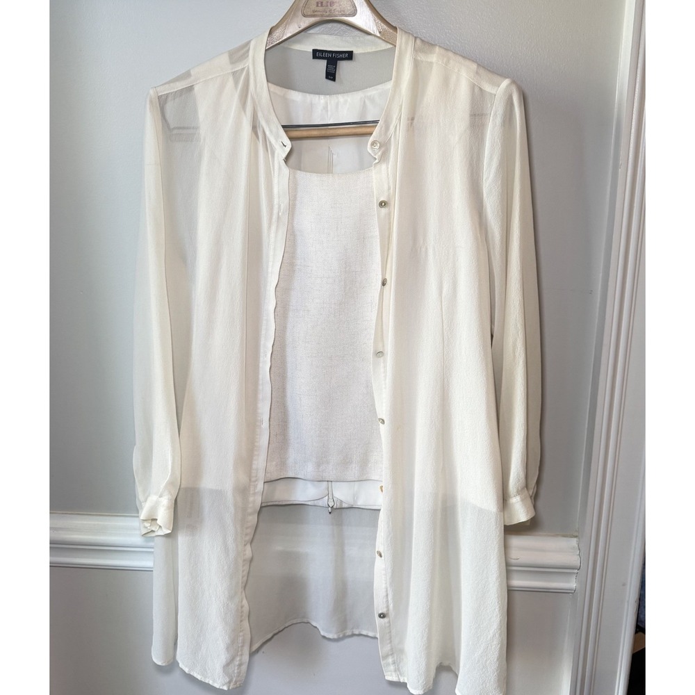 Eileen Fisher 100% Silk‎ Blouse & Linen Sleeveless Top Set Of 2 Size SMALL